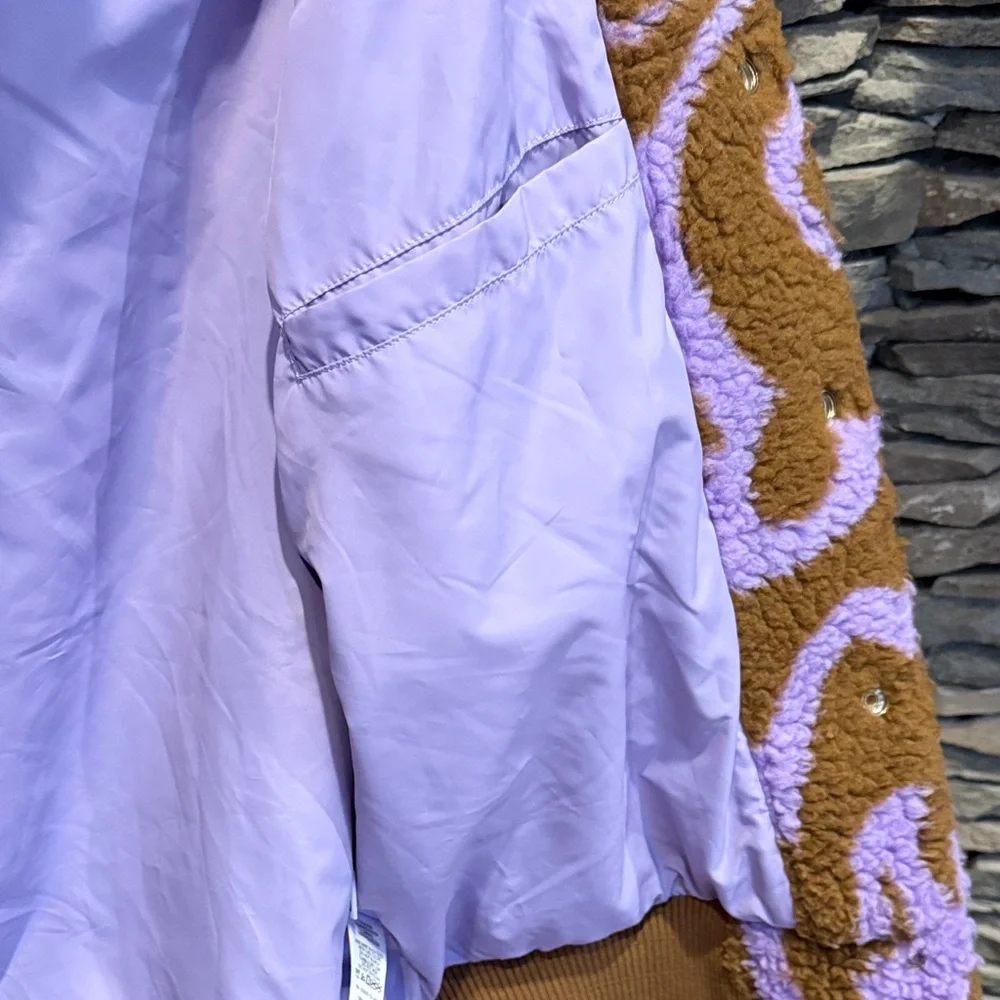 Obey Women’s Brown and Purple Patterned Puffer Jacket With Pockets! - Picture 10 of 11